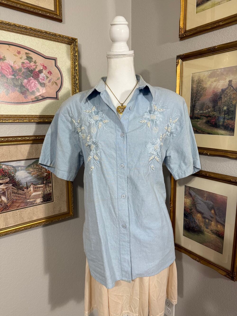 Pearl Beaded Denim Shirto